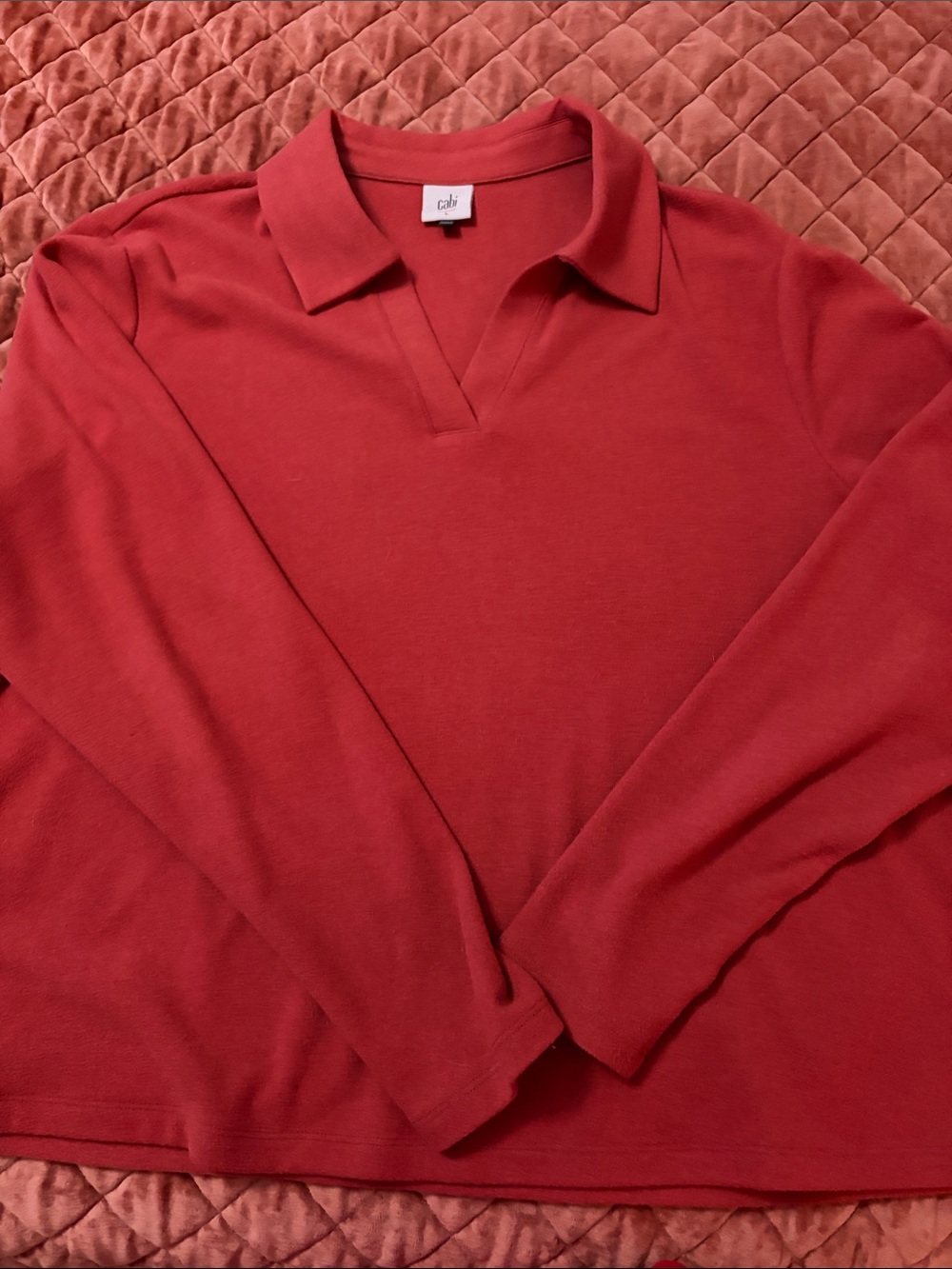 CAbi Red V-Neck Polo Sweater